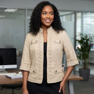 Elegant Tan Military-Style Linen Blazer